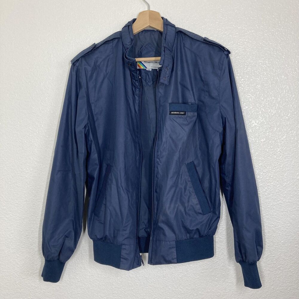 Vintage Members Only Jacket Mens 36 Blue Full Zip Lightweight Bomber 80s Coat